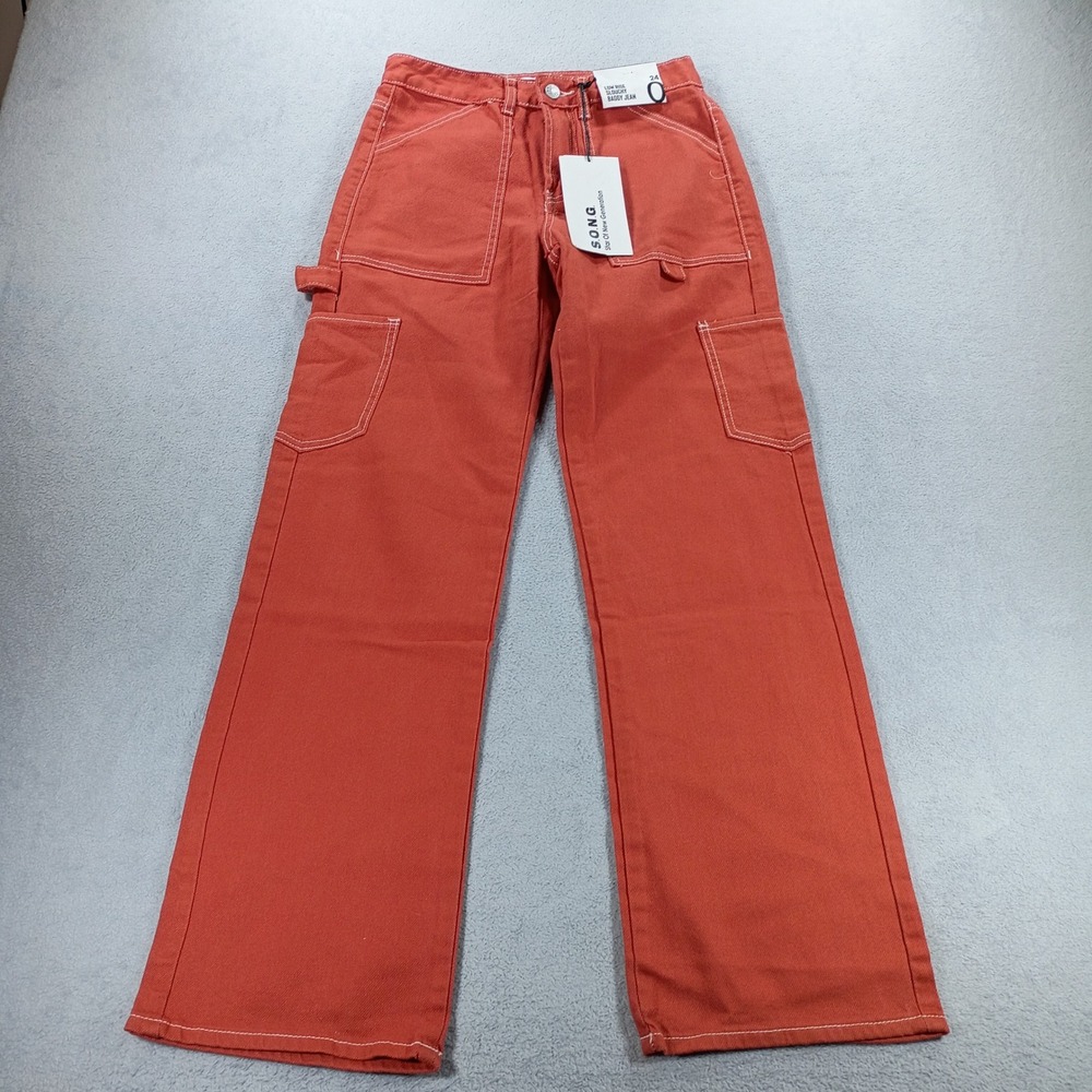 S.O.N.G. Womens Low Rise Slouchy Baggy Jeans Orange 0 Carpenter Utility